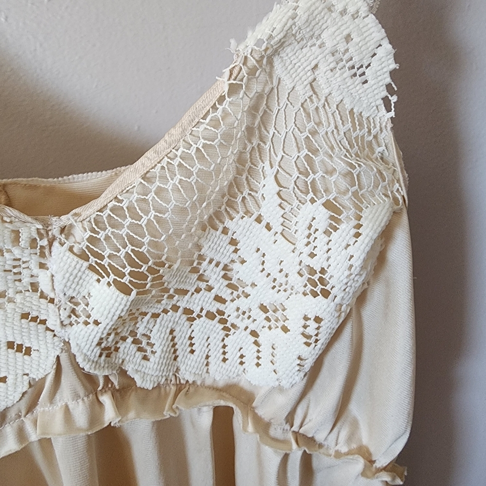 Vintage Handmade Boho Lace Cami Top Cream Satin Sweep Hem Women’s Small - Picture 12 of 16